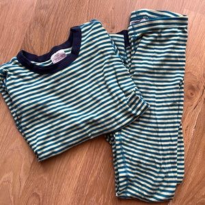 Hanna Andersson blue yellow-green striped long john pajamas